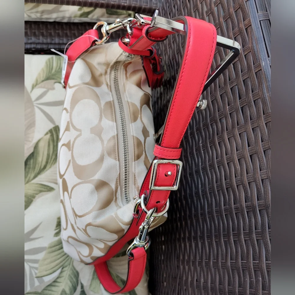 NWT Coach Legacy Signature Courtney Hobo Bag Khaki and Coral Style #22392